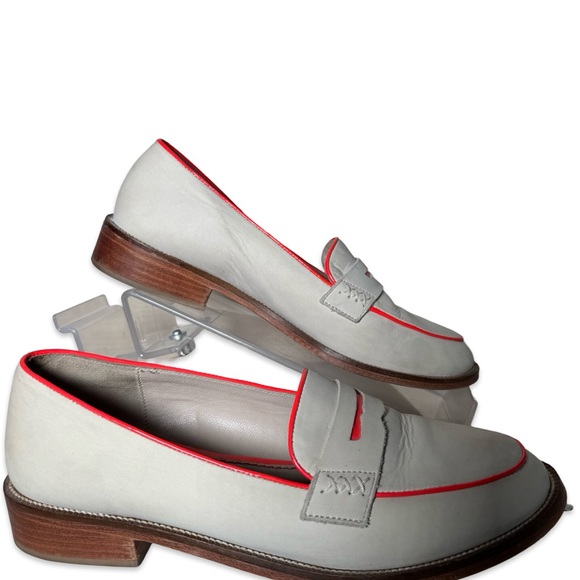 Boden Beige and Neon Pink/Coral Trim Loafers - Picture 2 of 6